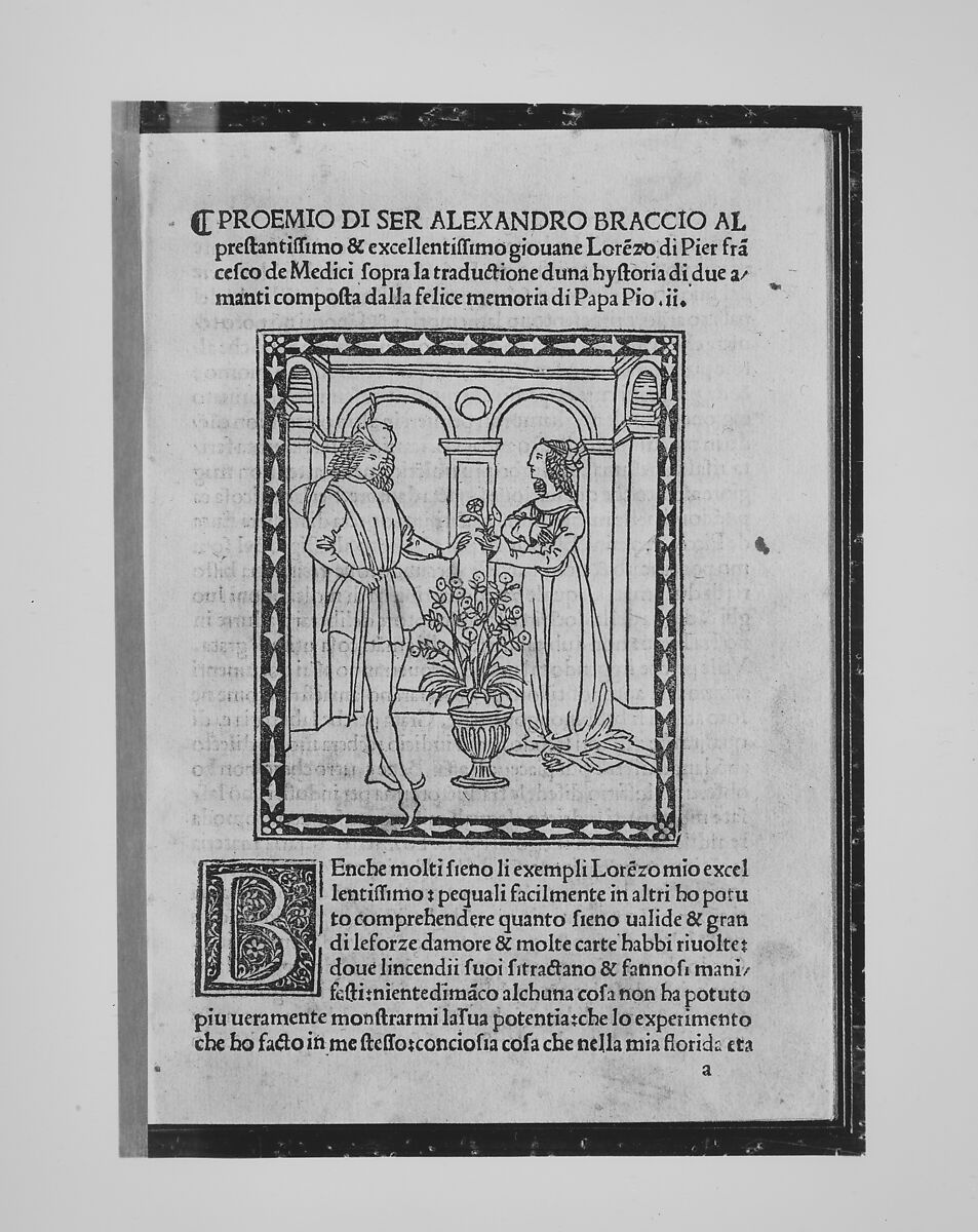 Storia di due amanti (Tale of Two Lovers), Enea Silvio Piccolomini (Italian, Corsignano near Siena 1405–1464 Ancona), Printed book with woodcut illustrations