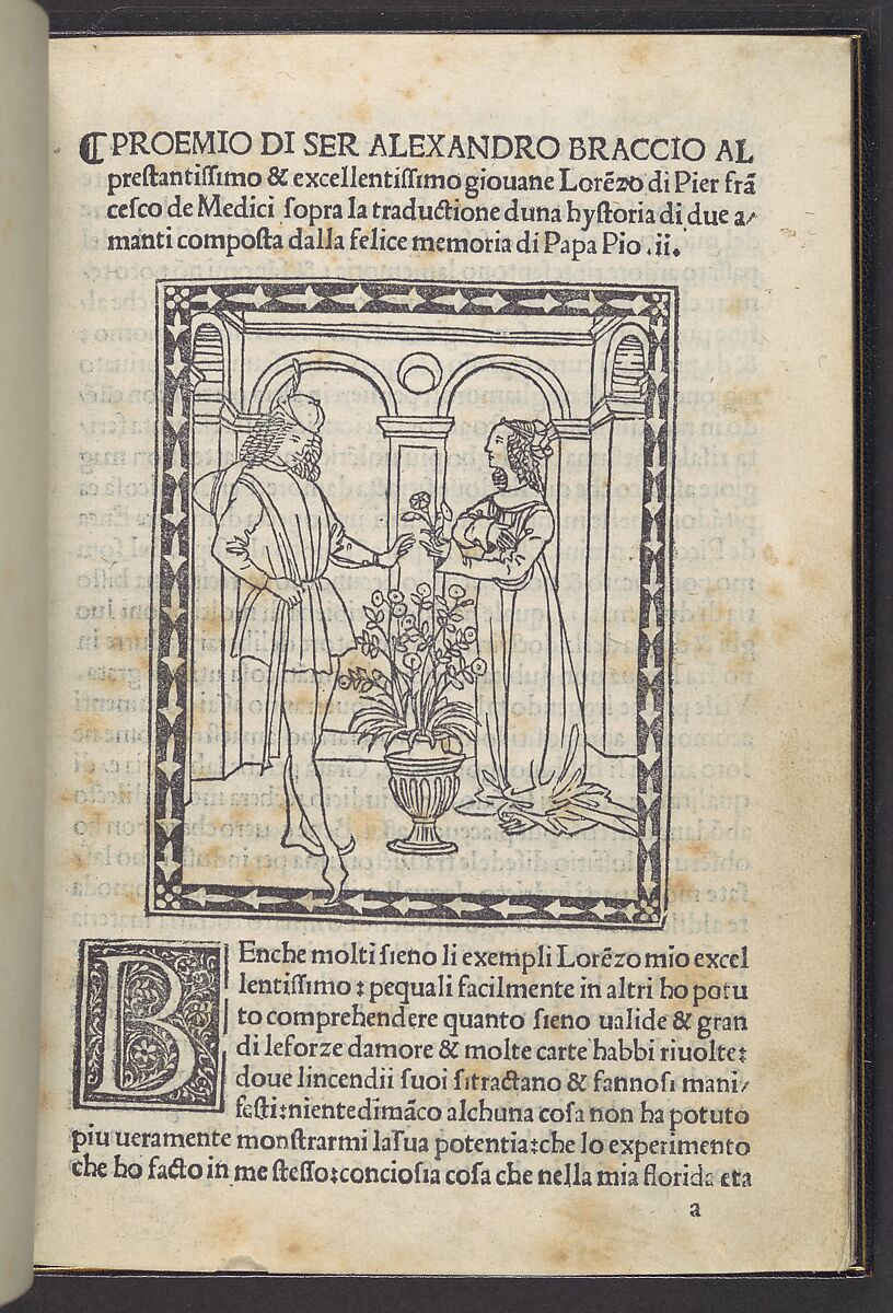 Storia di due amanti (Tale of Two Lovers), Enea Silvio Piccolomini (Italian, Corsignano near Siena 1405–1464 Ancona), Printed book with woodcut illustrations 