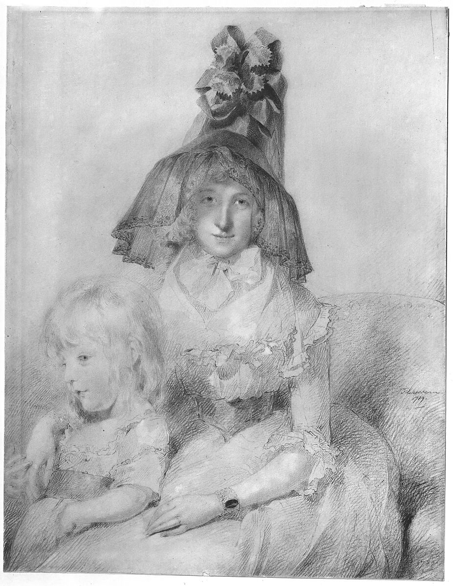 Mrs. Papendiek and Her Son, Sir Thomas Lawrence (British, Bristol 1769–1830 London), Red and black chalk