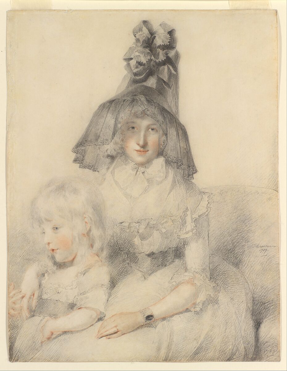 Mrs. Papendiek and Her Son, Sir Thomas Lawrence (British, Bristol 1769–1830 London), Red and black chalk 
