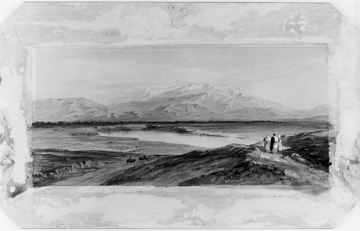 Mount Olympus from Larissa, Thessaly, Greece, Edward Lear (British, London 1812–1888 San Remo), Watercolor
