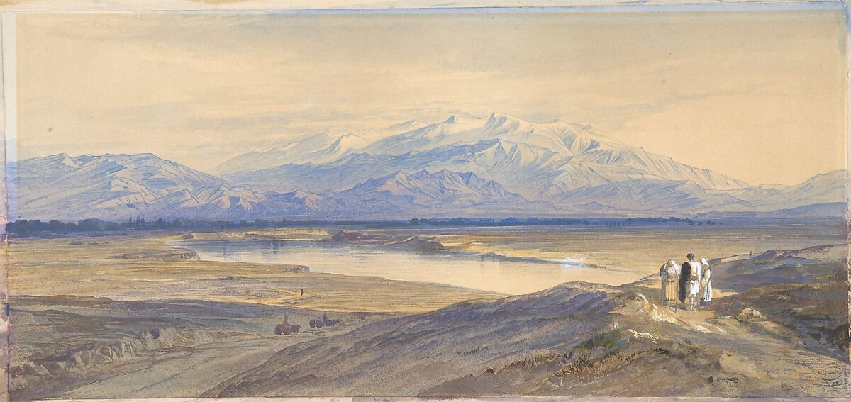 Mount Olympus from Larissa, Thessaly, Greece, Edward Lear (British, London 1812–1888 San Remo), Watercolor 