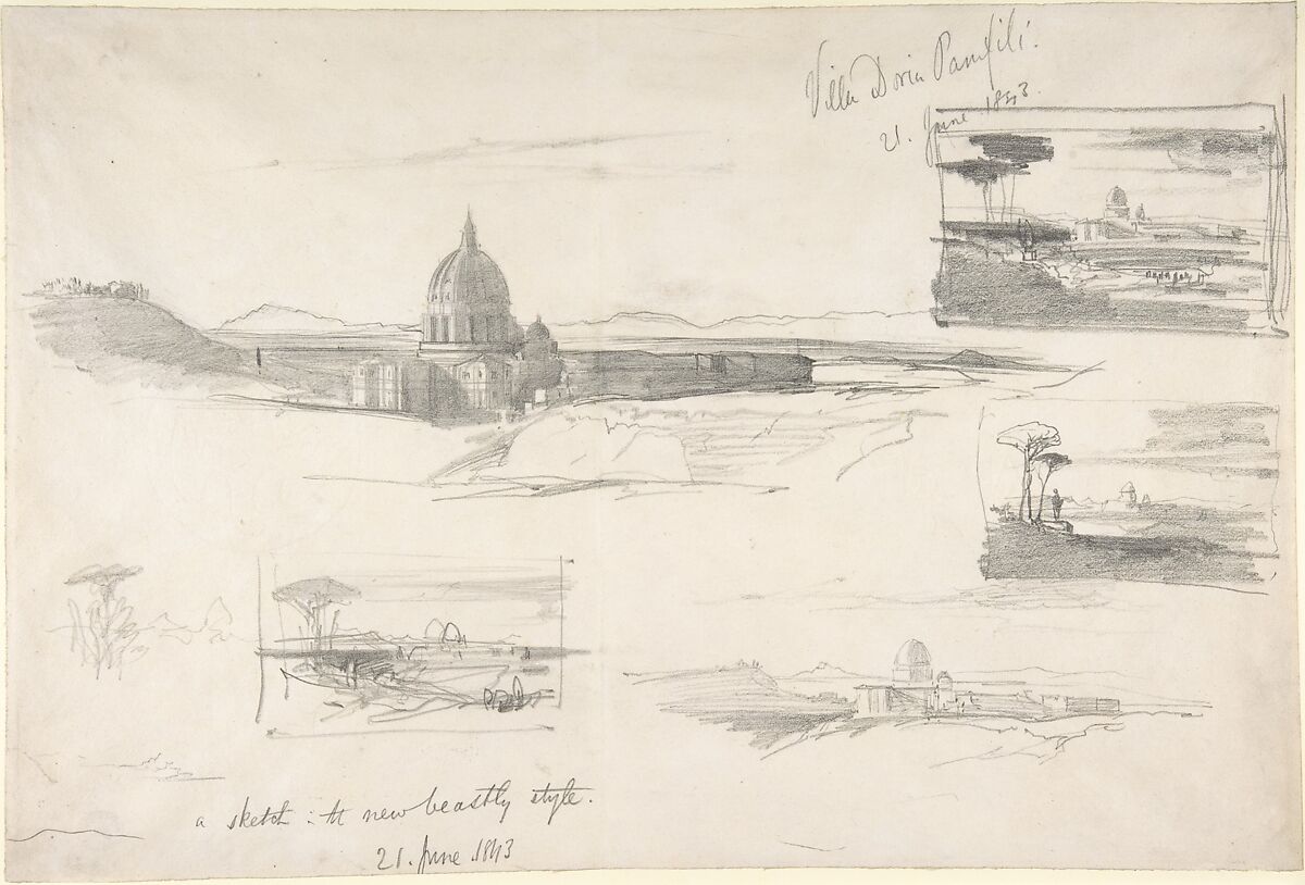 View of St. Peter's, Rome, Edward Lear (British, London 1812–1888 San Remo), Graphite 