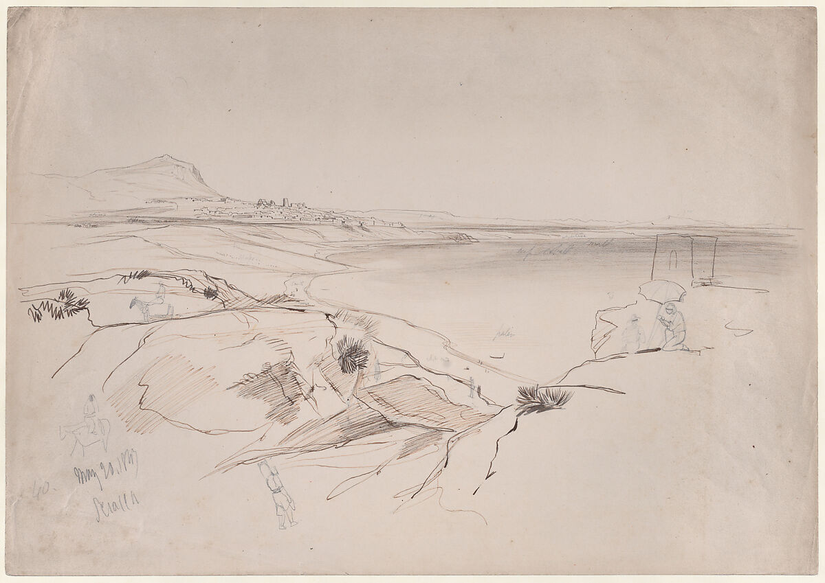View of Sciacca, Sicily, Edward Lear (British, London 1812–1888 San Remo), Pen and brown ink, over graphite 