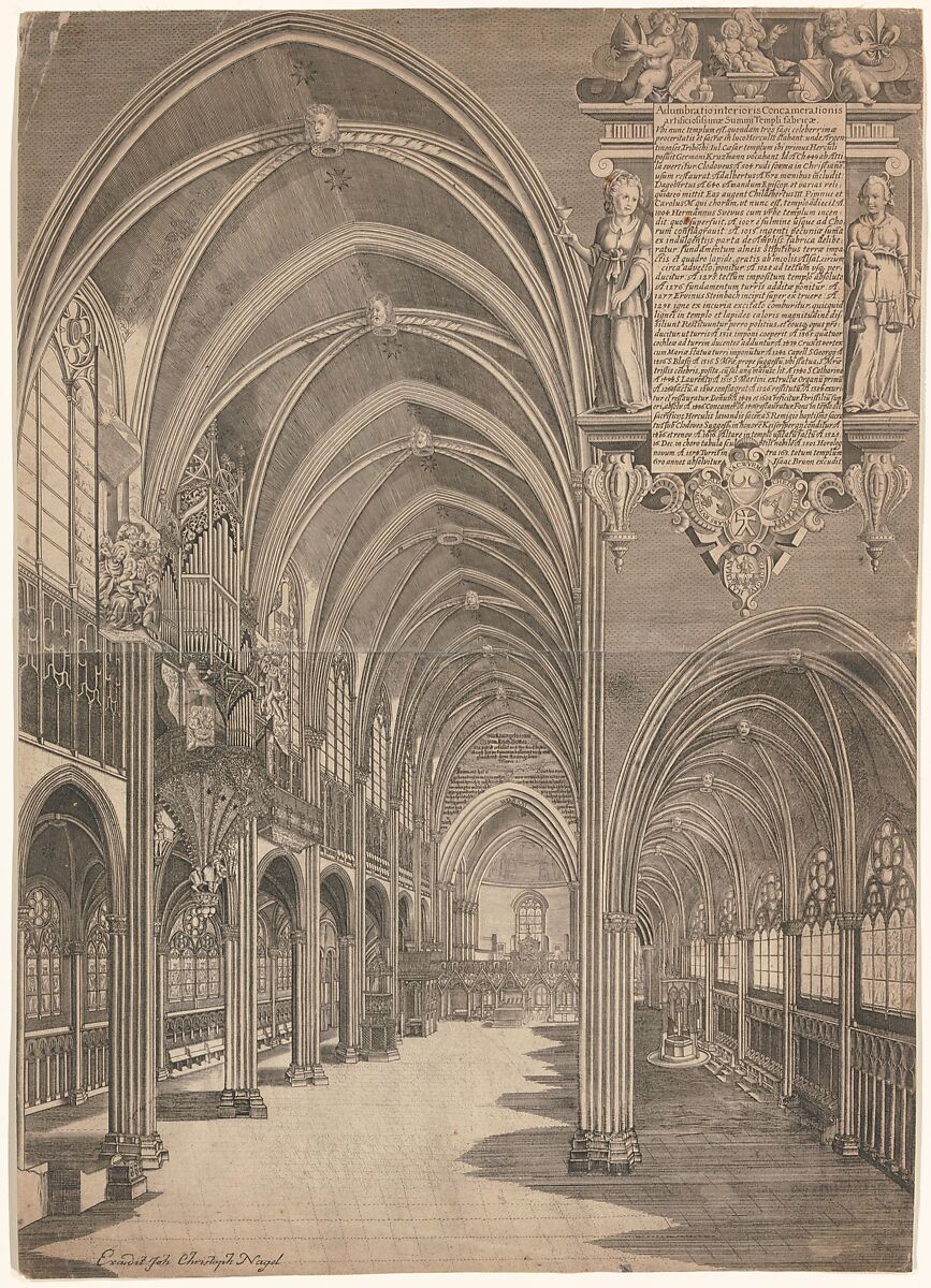 Interior View of Strasbourg Cathedral, Attributed to Isaak Brun, Engraving 