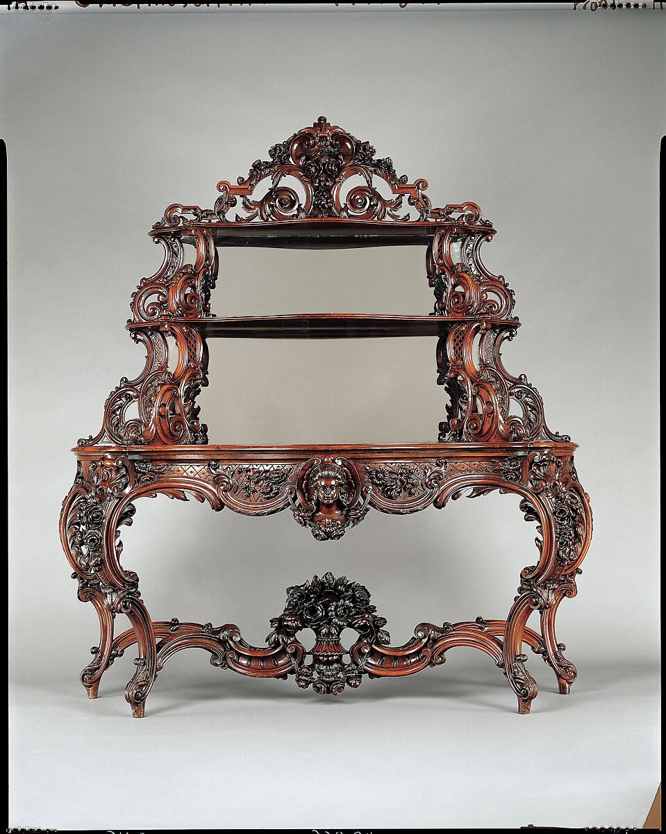 Étagère, Alexander Roux (1813–1886), Rosewood, rosewood veneer; chestnut, tulip poplar, bird's-eye maple (secondary woods), American