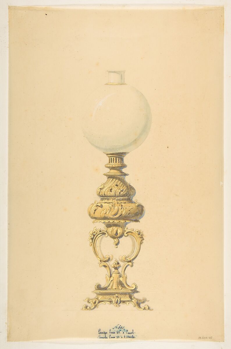 Design for an Oil Lamp, Anonymous, French, 19th century, Graphite, brush and gray wash, and gouache 