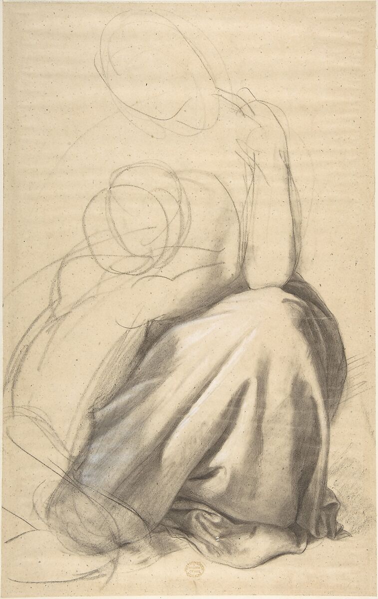 Study of a Woman and Child, Romain Cazes (French, Saint-Béat 1808–1881 Saint-Gaudens), Black chalk highlighted with white chalk 