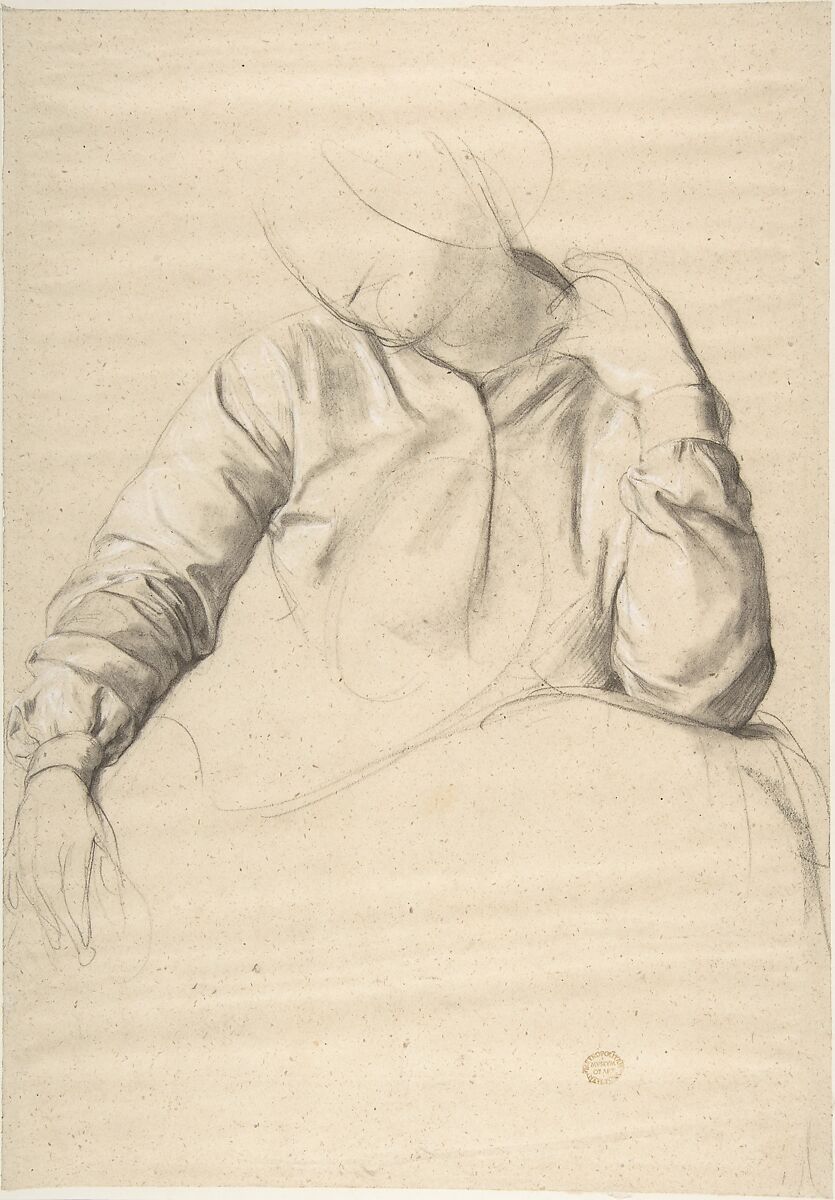 Study of a Woman Seated, Romain Cazes (French, Saint-Béat 1808–1881 Saint-Gaudens), Black chalk highlighted with white chalk 