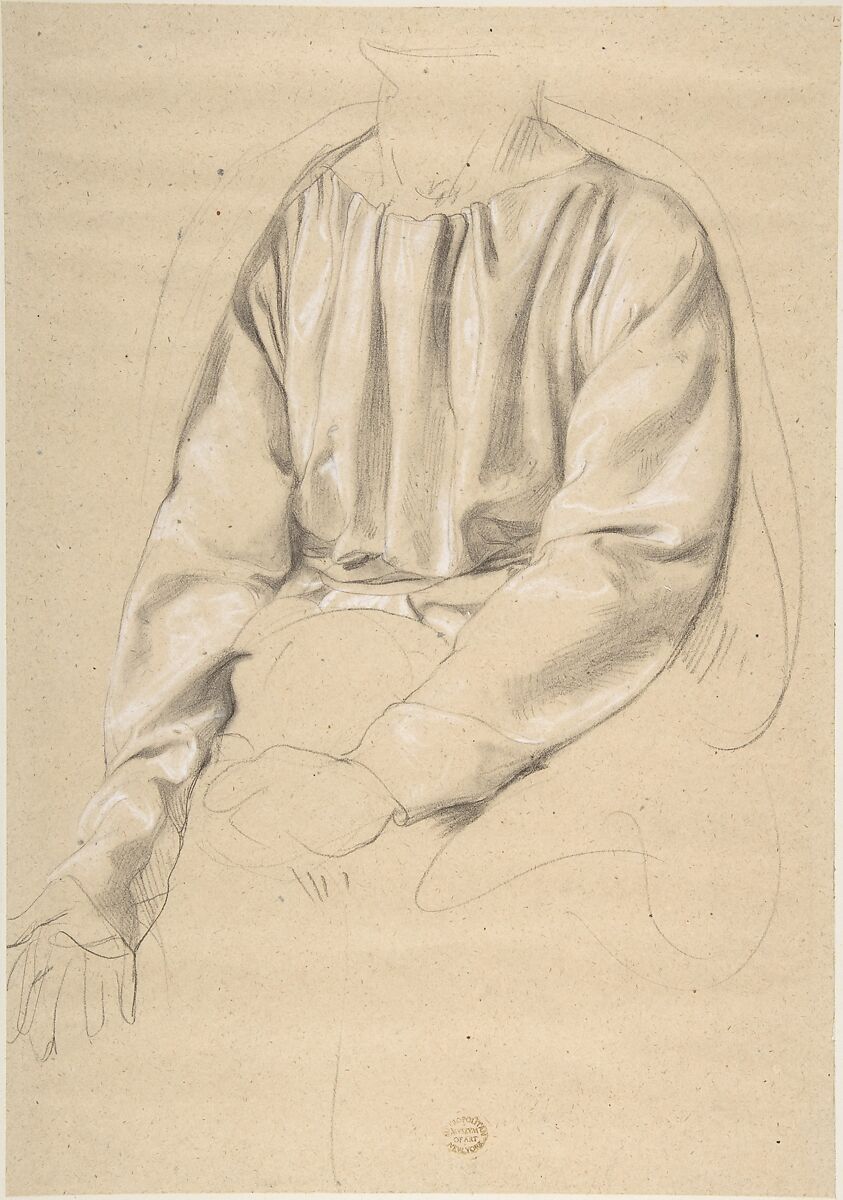 Study of a Draped Torso, Romain Cazes (French, Saint-Béat 1808–1881 Saint-Gaudens), Black chalk highlighted with white chalk 