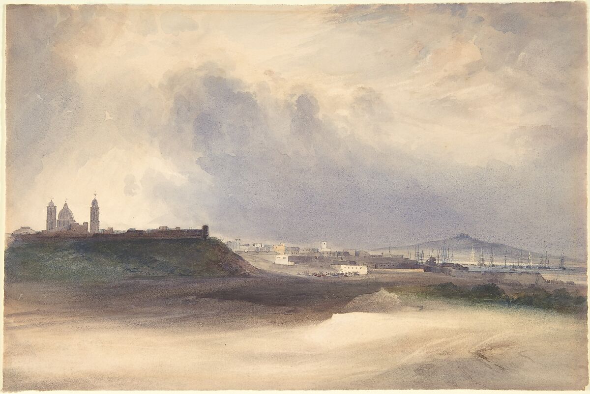 Approach to Montevideo, Uruguay, Conrad Martens (British, London 1801–1878 Sydney, New South Wales, Australia), Watercolor over graphite 