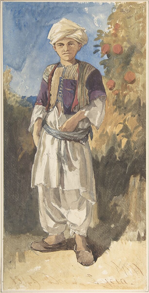 Standing Turkish Youth, William James Müller (British, Bristol 1812–1845 Bristol), Watercolor over graphite 