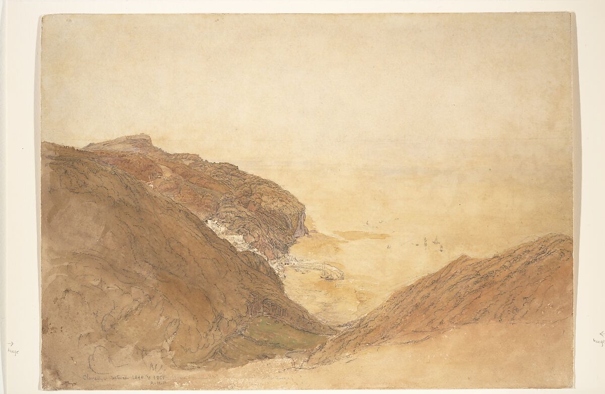 View of Clovelly, Devon, Samuel Palmer (British, London 1805–1881 Redhill, Surrey), Watercolor and gouache (bodycolor), black chalk and graphite
