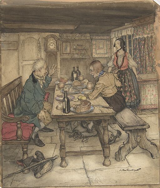 The Farmer's Supper, Illustration to "Little Claus and Big Claus", Arthur Rackham (British, London 1867–1939 Limpsfield, Surrey), Watercolor, pen and black ink, touches of white gouache (bodycolor) 