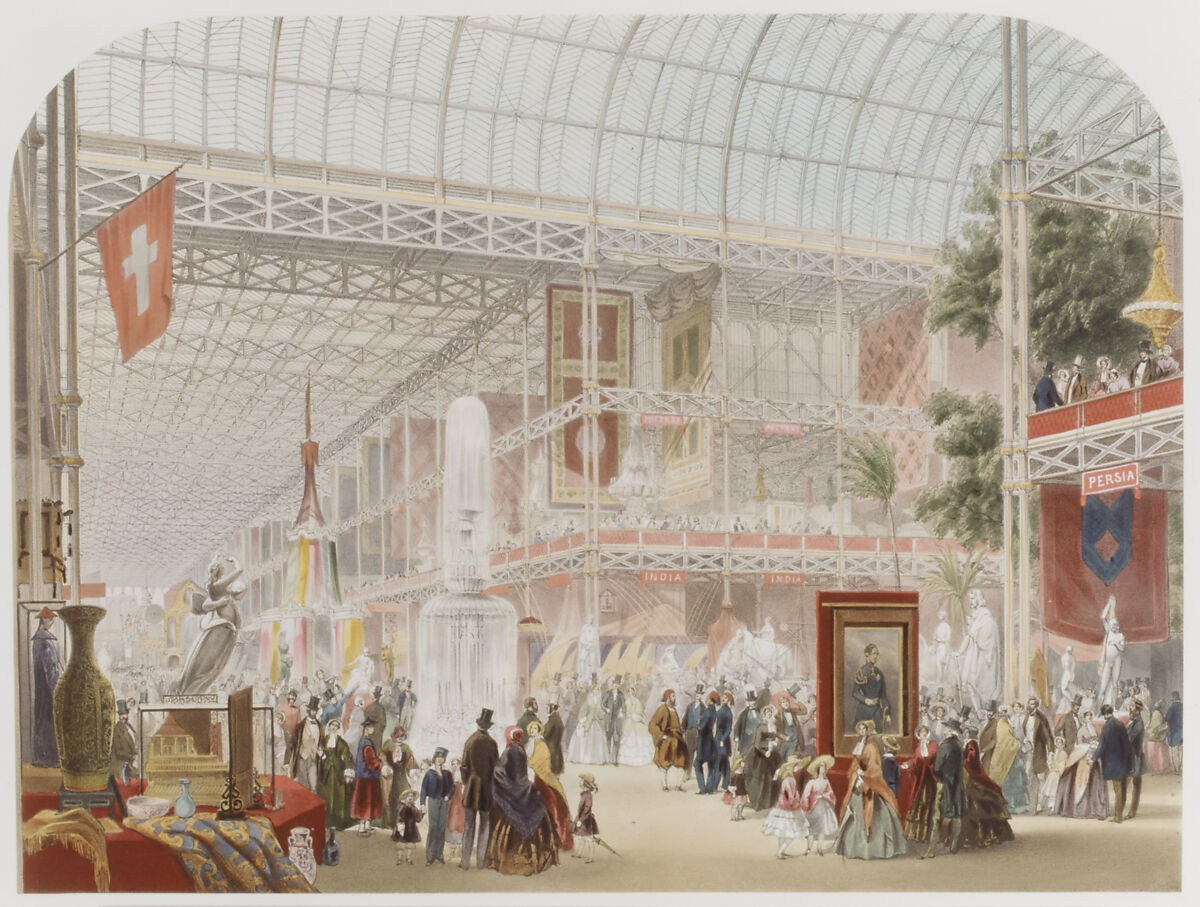 Recollections of the Great Exhibition, Day &amp; Son, Ltd., London, Set of hand-colored lithographs mounted on card stock, in a red cloth-covered portfolio