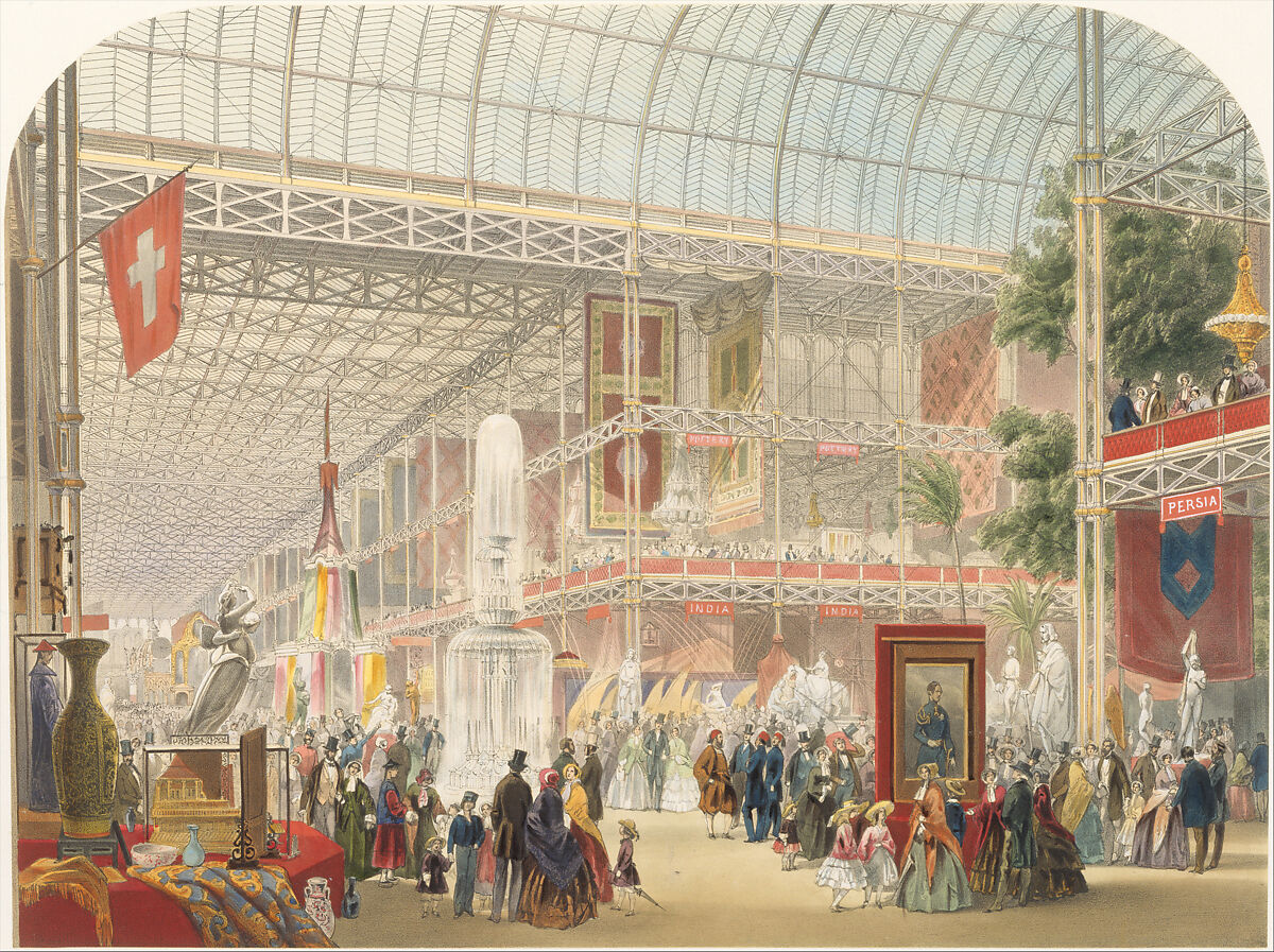 Recollections of the Great Exhibition, Day &amp; Son, Ltd., London, Set of hand-colored lithographs mounted on card stock, in a red cloth-covered portfolio 