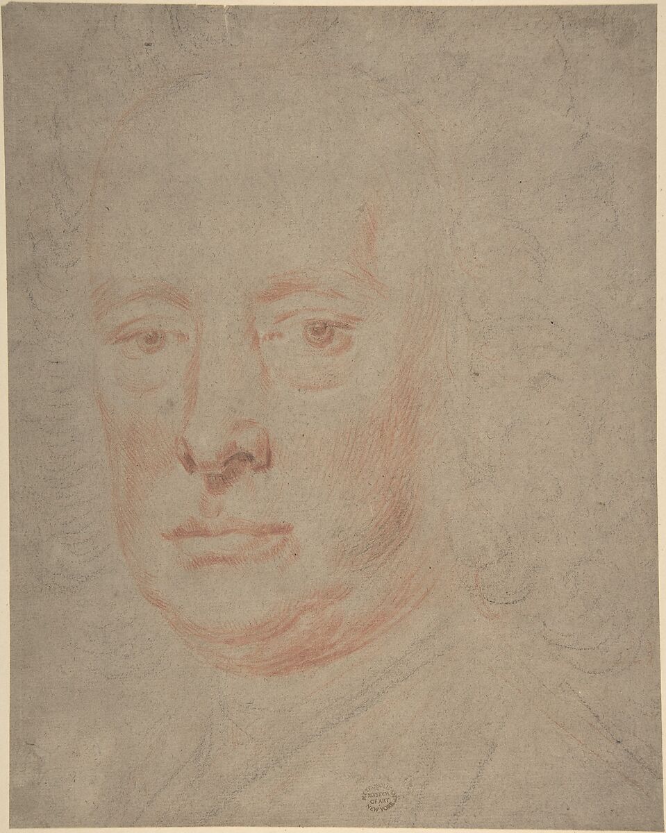 Man's Head, Jonathan Richardson Sr. (British, London 1667–1745 London), Red chalk with black chalk indications 