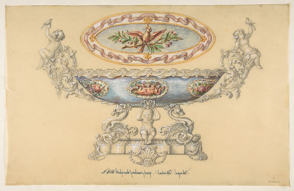 Design for a Porcelain Cup, Anonymous, French, 19th century, Graphite, watercolor, and gouache, heightened with white 