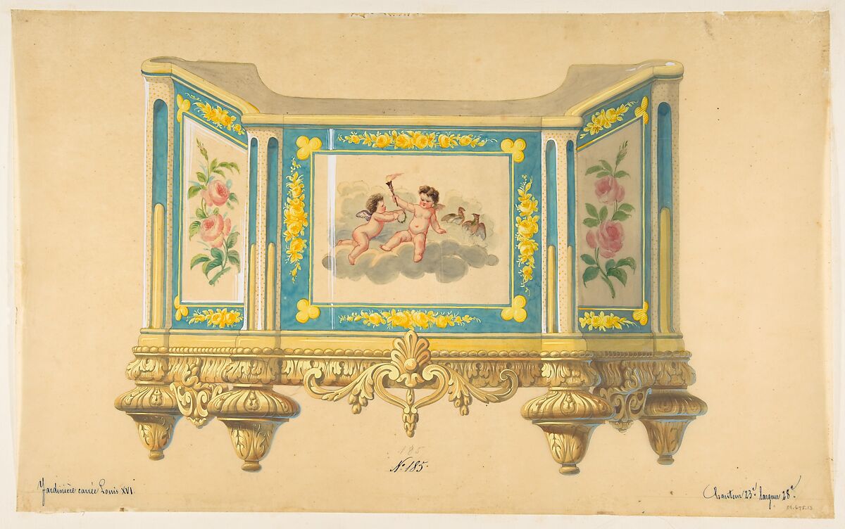 Design for a Jardiniere, Anonymous, French, 19th century, Graphite, watercolor, and gouache 