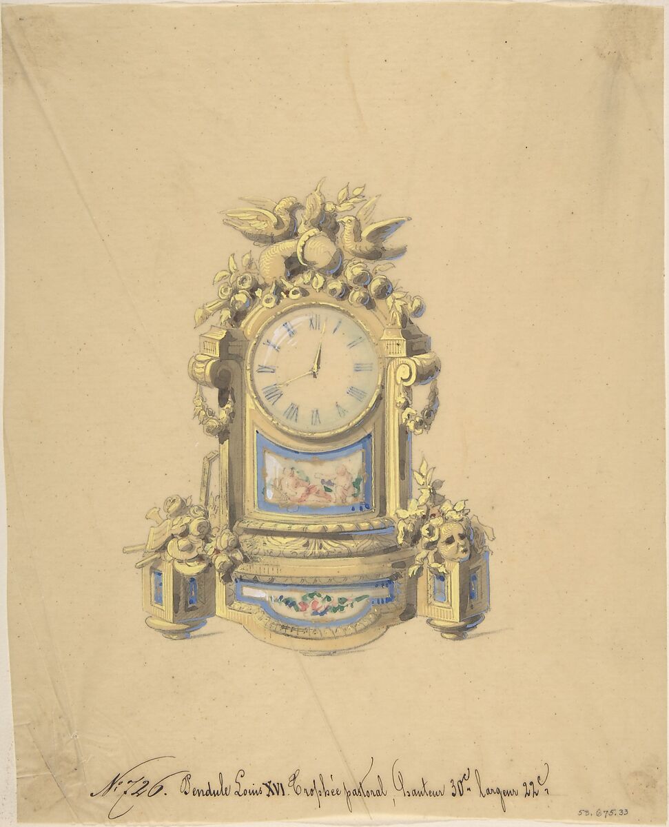 Design for a Clock, Anonymous, French, 19th century, Graphite, pen and brown ink, watercolor, and gouache 