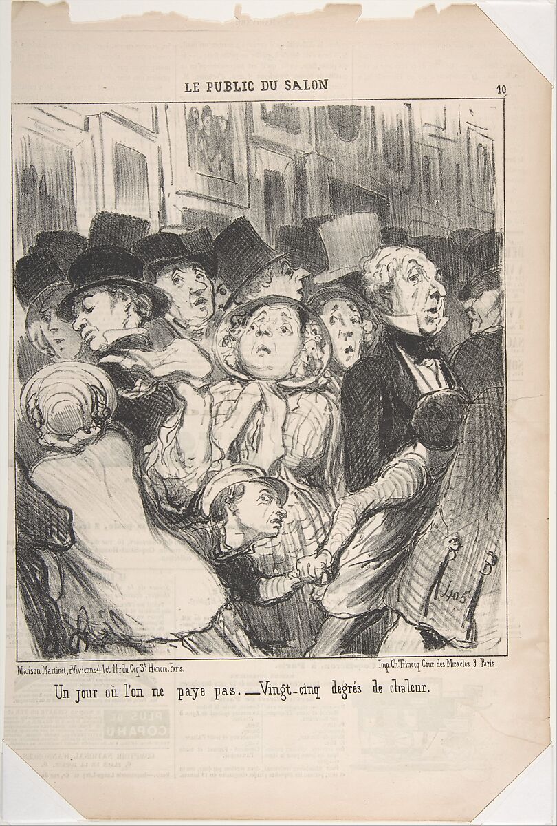 A Day When You Do Not Pay–Twenty-Five-Degree Heat (Un jour ou l'on ne paye pas. Vingt-cinq degres de chaleur ), from Le Public du Salon, published in Le Charivari, May 17, 1852, Honoré Daumier (French, Marseilles 1808–1879 Valmondois), Lithograph; second state of two (Delteil) 