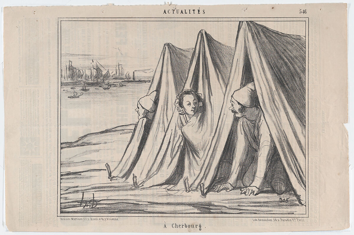 À Cherbourg, from Actualités, published in Le Charivari, August 11, 1858, Honoré Daumier (French, Marseilles 1808–1879 Valmondois), Lithograph on newsprint; second state of two (Delteil) 