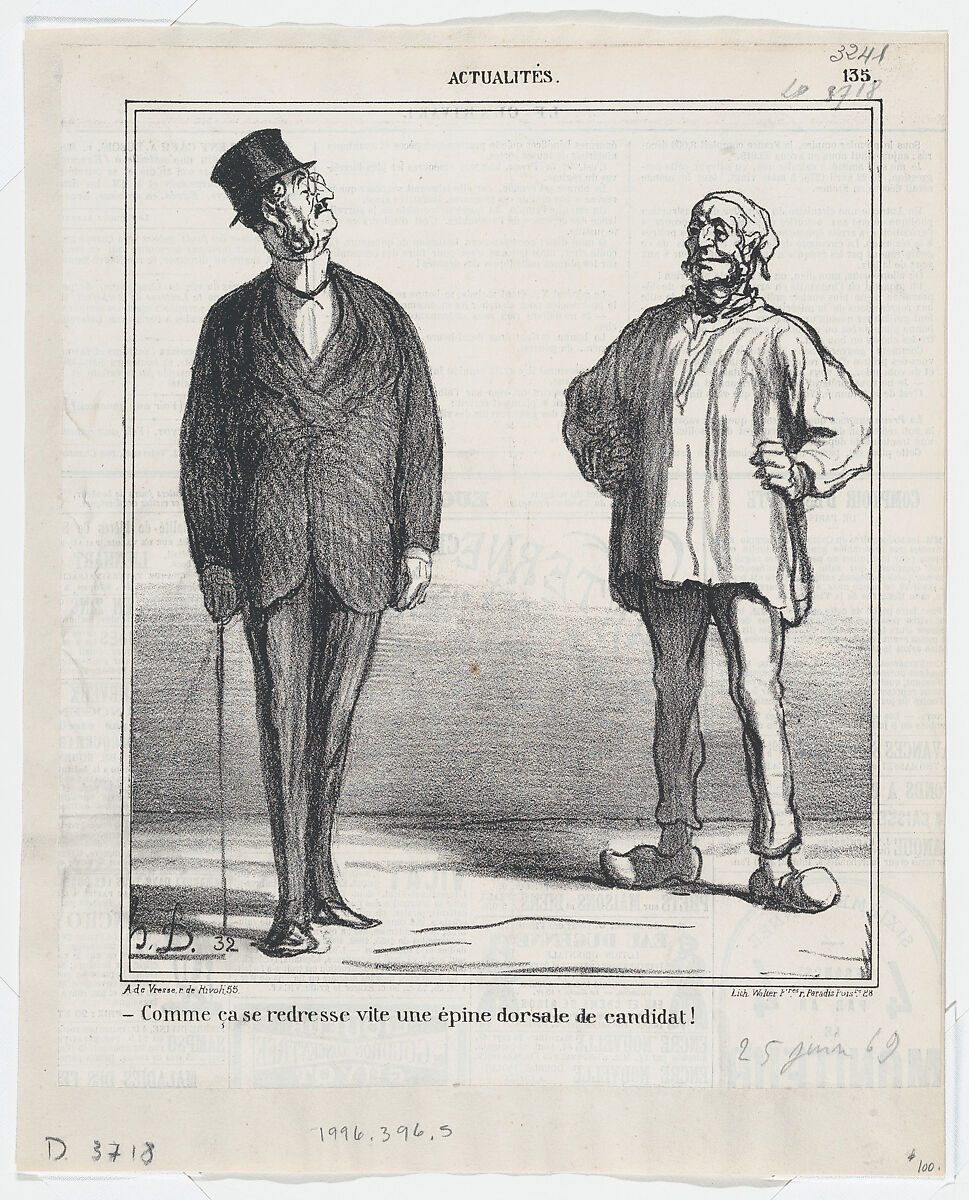 Comme ça se redresse vite. . ., Honoré Daumier (French, Marseilles 1808–1879 Valmondois), Lithograph on newsprint; third state of three (Delteil) 