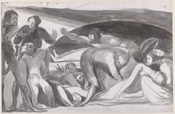 John Howard Visiting a Lazaretto (recto); Titania and Her Fairies (verso), George Romney (British, Beckside, Lancashire 1734–1802 Kendal, Cumbria), Pen and black ink, brush and gray wash, over graphite 