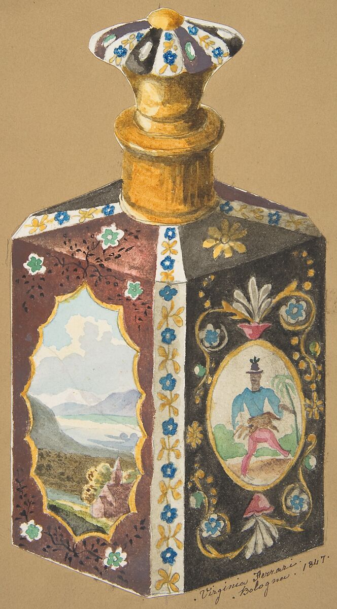 Design for a Decanter, Virginia Ferrari (Italian (Bolognese) (?), active ca. 1847), Watercolor, over graphite. Design pasted to brown mounting paper. 