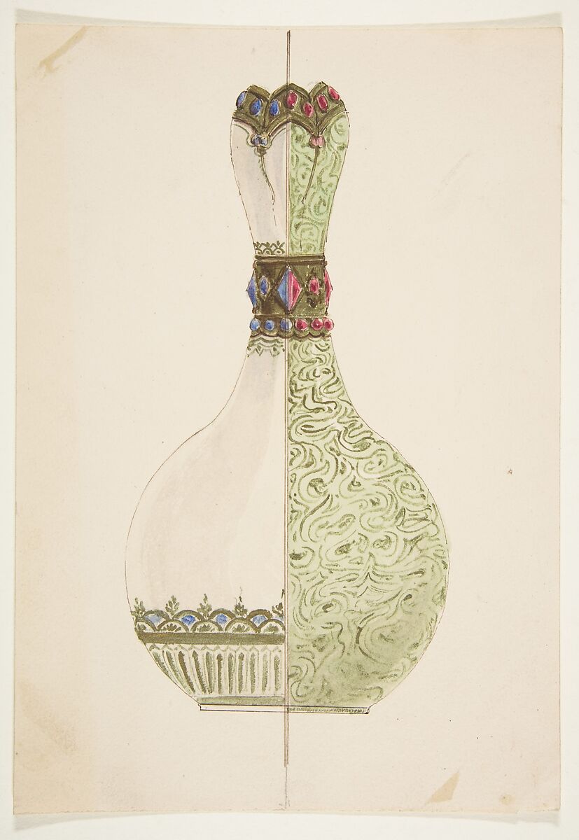 Two Designs for a Vase, Anonymous, French, 19th century, Pen and brown ink, watercolor, over graphite. 