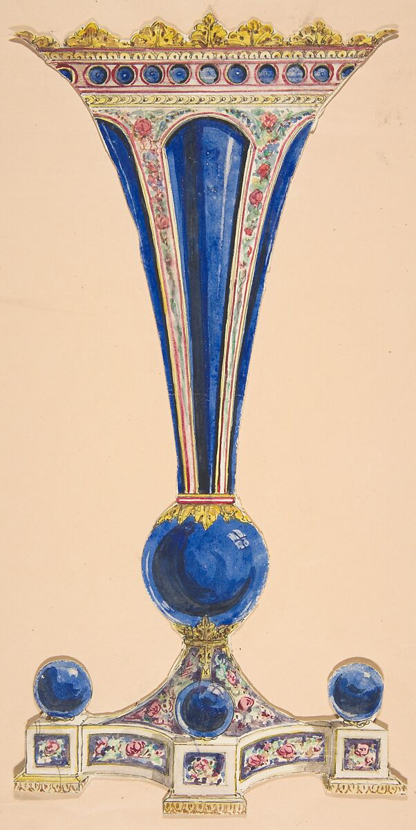 Design for a Vase, Anonymous, French, 19th century, Pen and gray ink, watercolor. Design is pasted onto mounting paper. 