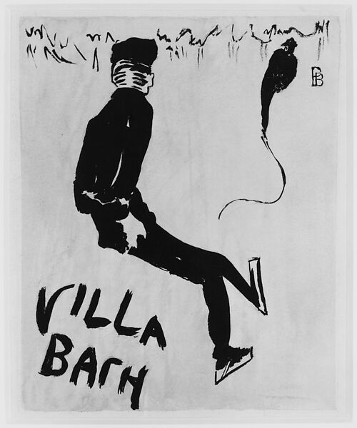 Two Skaters; cover for a concert program at Villa Bach, Pierre Bonnard (French, Fontenay-aux-Roses 1867–1947 Le Cannet), Watercolor and black ink over graphite