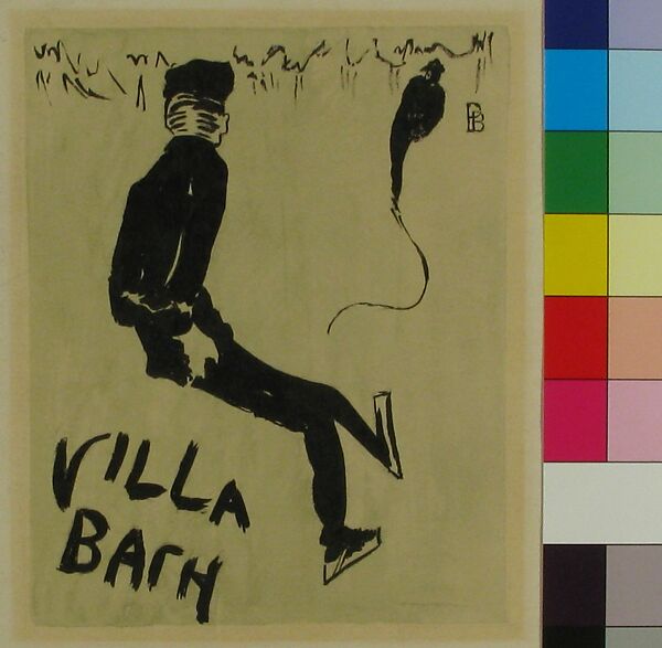 Two Skaters; cover for a concert program at Villa Bach, Pierre Bonnard (French, Fontenay-aux-Roses 1867–1947 Le Cannet), Watercolor and black ink over graphite