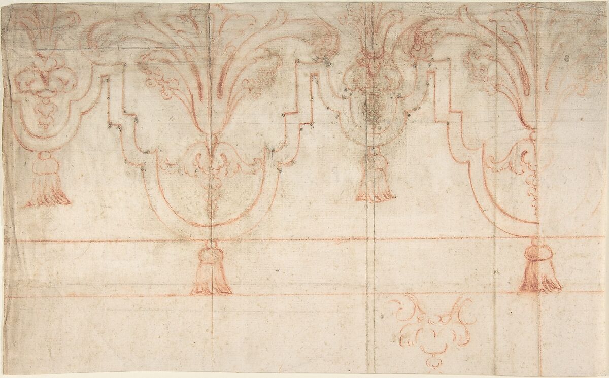 Design for a Baldachin, Anonymous, French, 18th century, Red chalk and graphite. Paper repaired and partly pricked for transfer. 