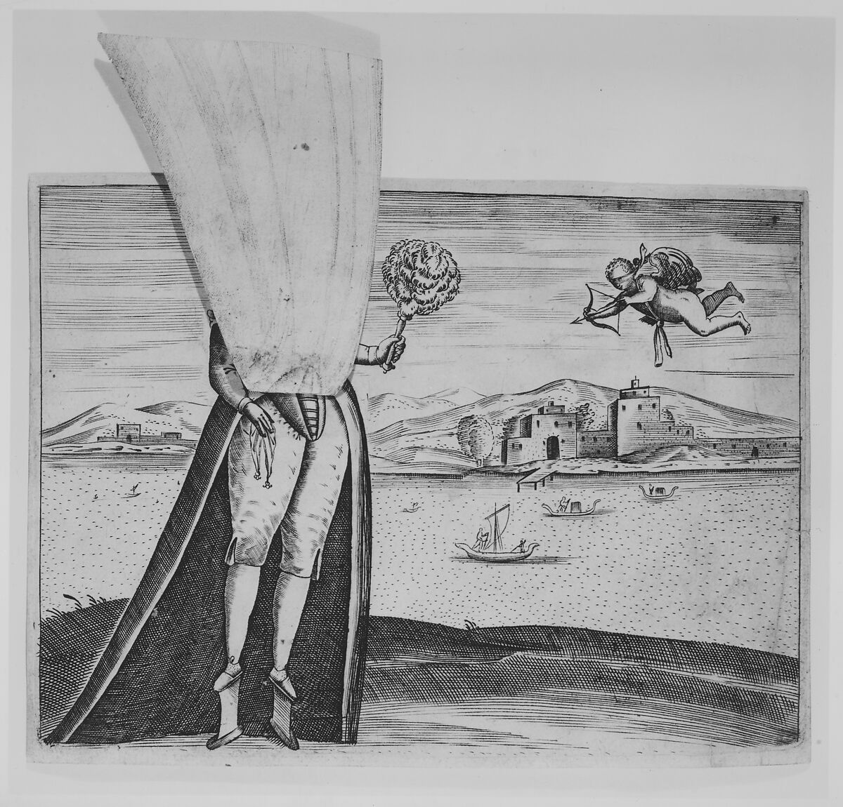 Courtesan and the blind cupid, Pietro Bertelli (Italian, active Padua, ca. 1571–1621), Engraving