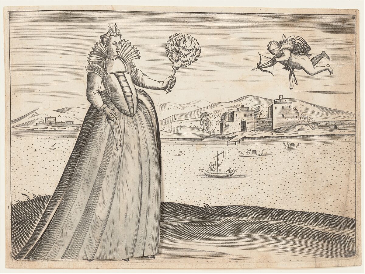 Courtesan and the blind cupid, Pietro Bertelli (Italian, active Padua, ca. 1571–1621), Engraving