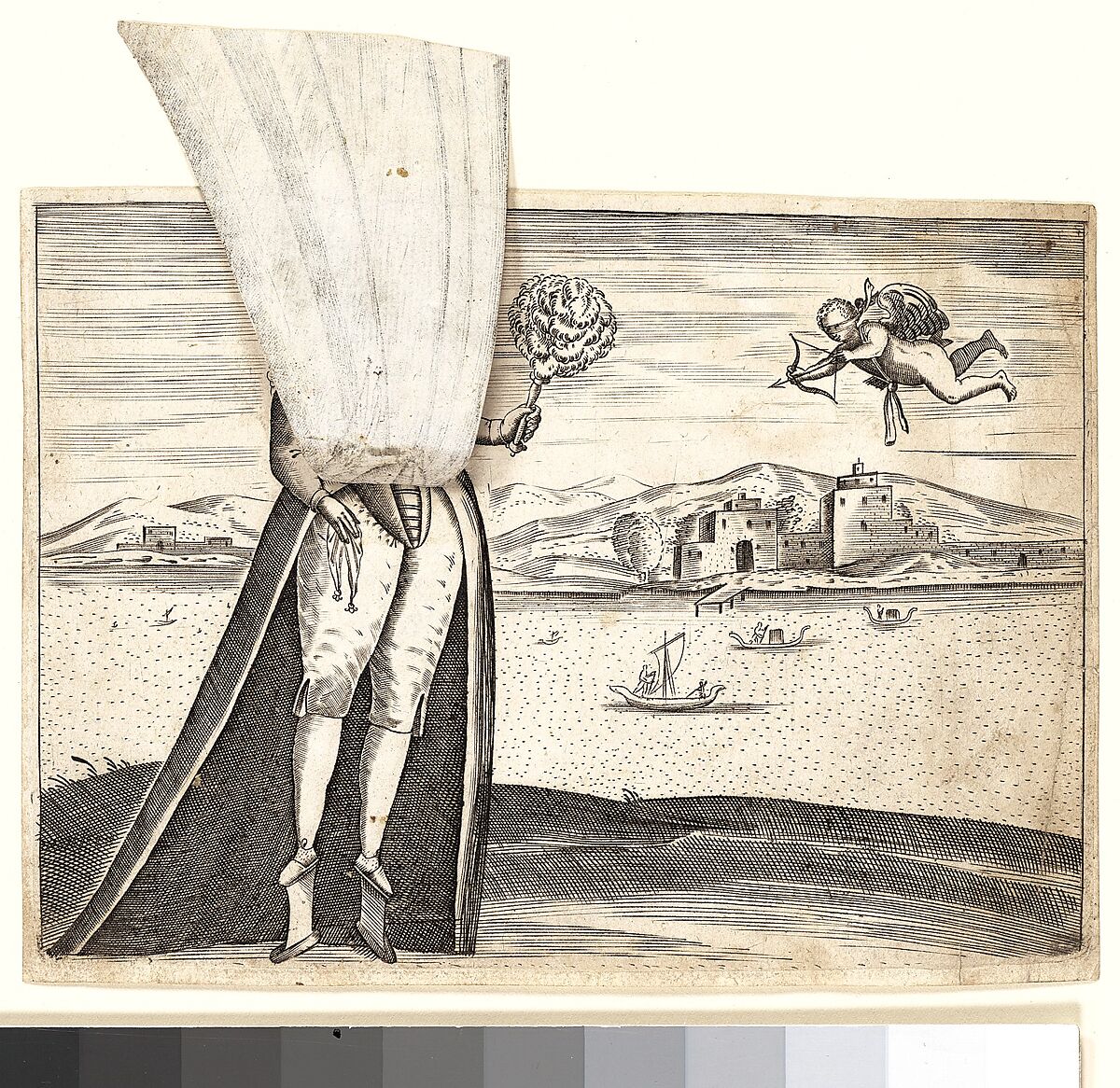 Courtesan and the blind cupid, Pietro Bertelli (Italian, active Padua, ca. 1571–1621), Engraving