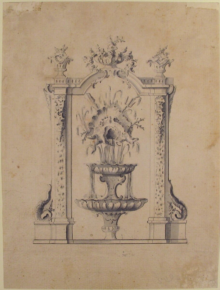 Design for a Fountain, Anonymous, French, 18th century, Pen and black ink, brush and gray wash