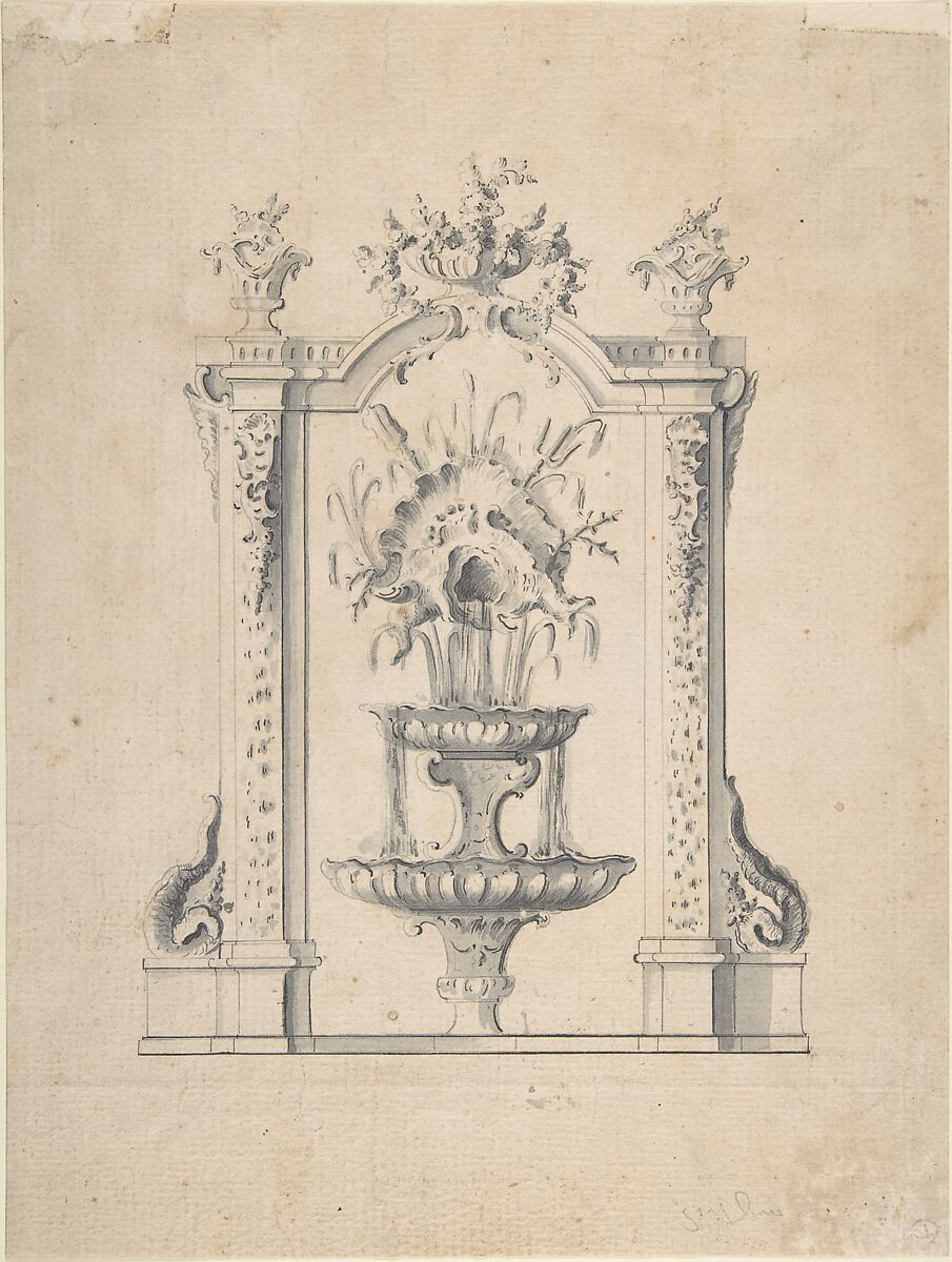 Design for a Fountain, Anonymous, French, 18th century, Pen and black ink, brush and gray wash 