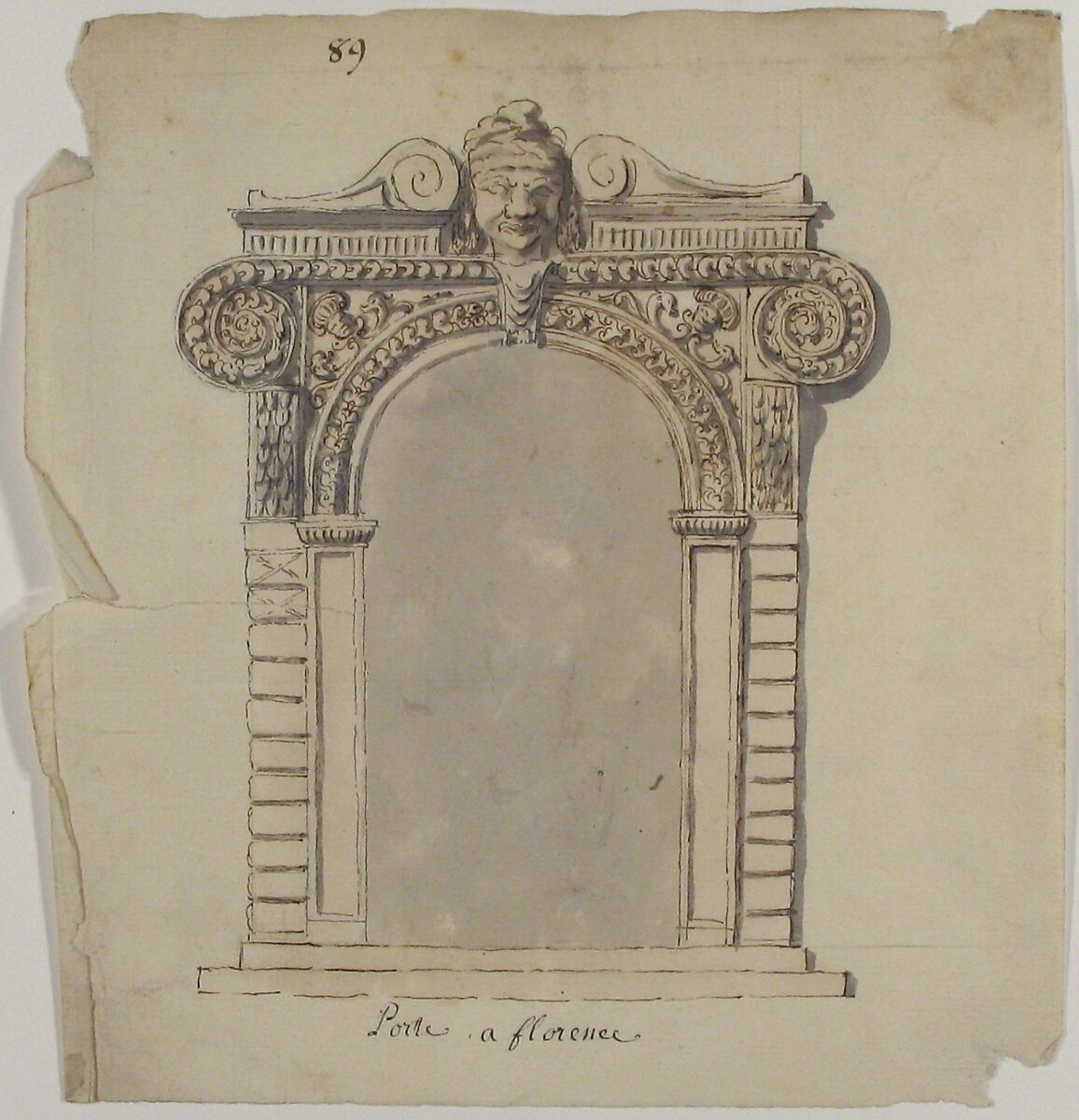 Design for doorway, Anonymous, French, 18th century, Pen and black ink, pen and brown ink, brush and gray wash, brush and brown wash