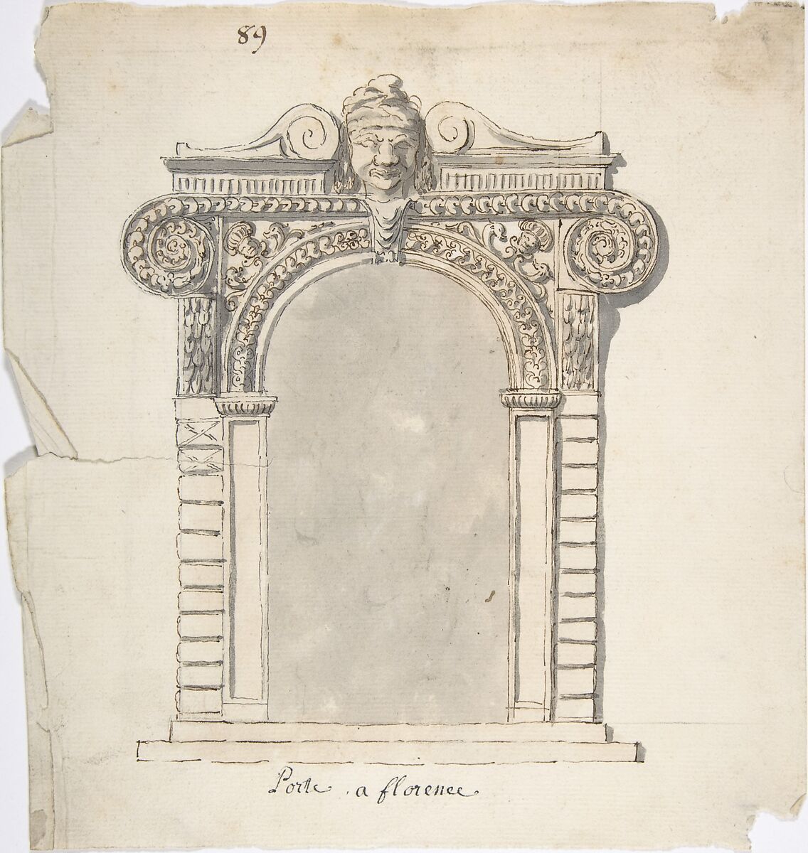 Design for doorway, Anonymous, French, 18th century, Pen and black ink, pen and brown ink, brush and gray wash, brush and brown wash. 
