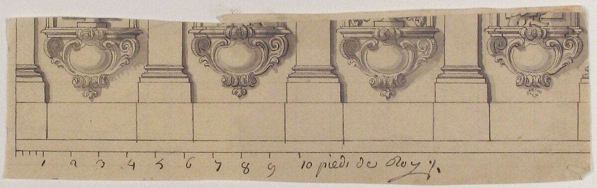 Fragment of an Architectural Design, Anonymous, French, 18th century, Pen and black ink, brush and gray wash.