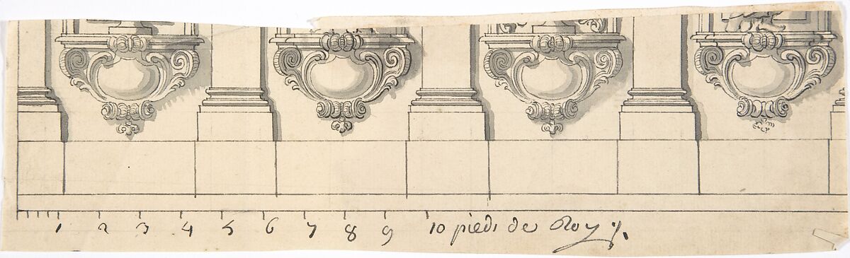 Fragment of an Architectural Design, Anonymous, French, 18th century, Pen and black ink, brush and gray wash. 