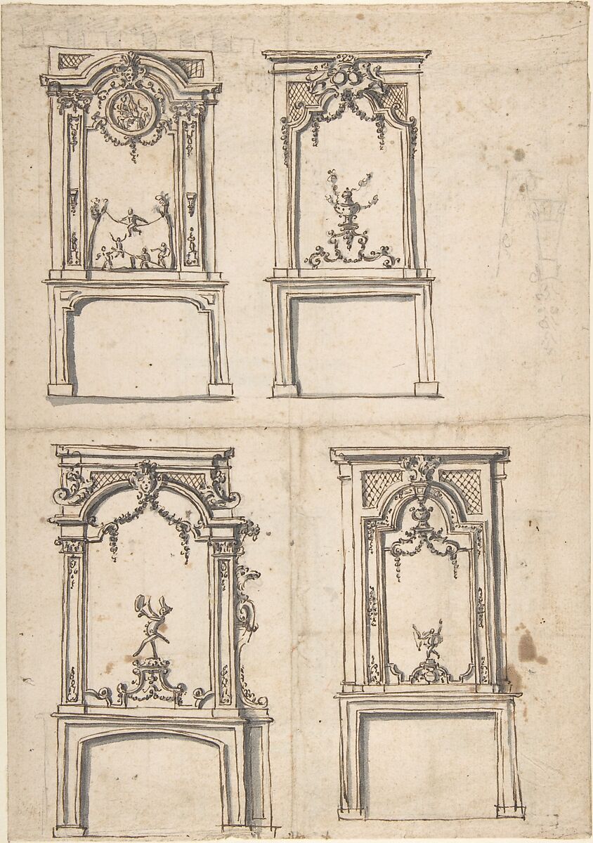 Designs for Overmantles, Anonymous, French, 18th century, Pen and brown ink, brush and gray wash, graphite. 