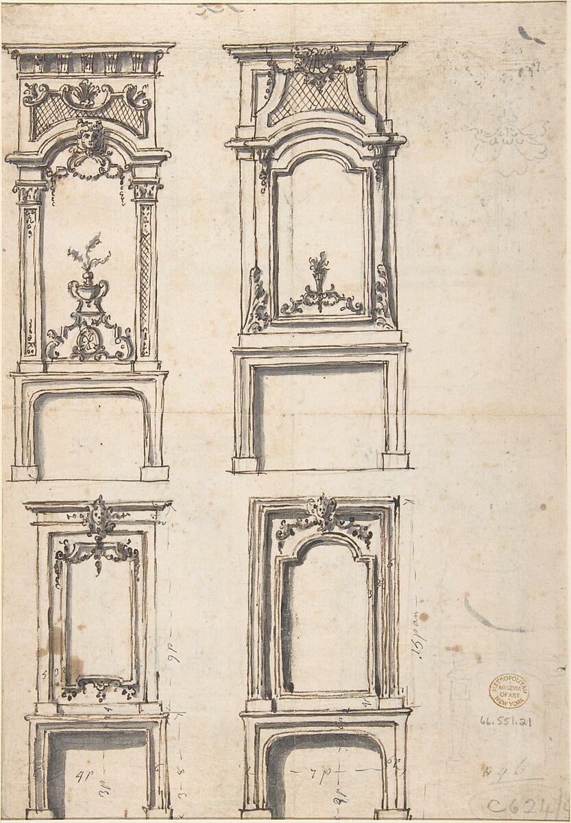 Designs for Overmantles, Anonymous, French, 18th century, Pen and brown ink, brush and gray wash, graphite.