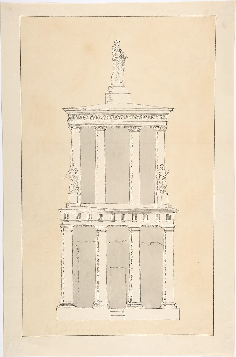 Design for Tomb of Mamier, Anonymous, French, 18th century, Pen and black ink, brush and gray wash, graphite 