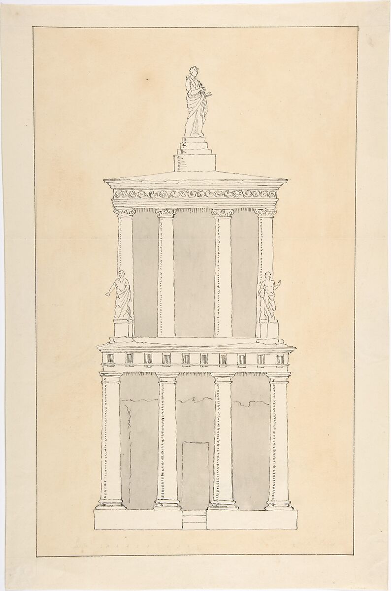 Design for Tomb of Mamier, Anonymous, French, 18th century, Pen and black ink, brush and gray wash, graphite 