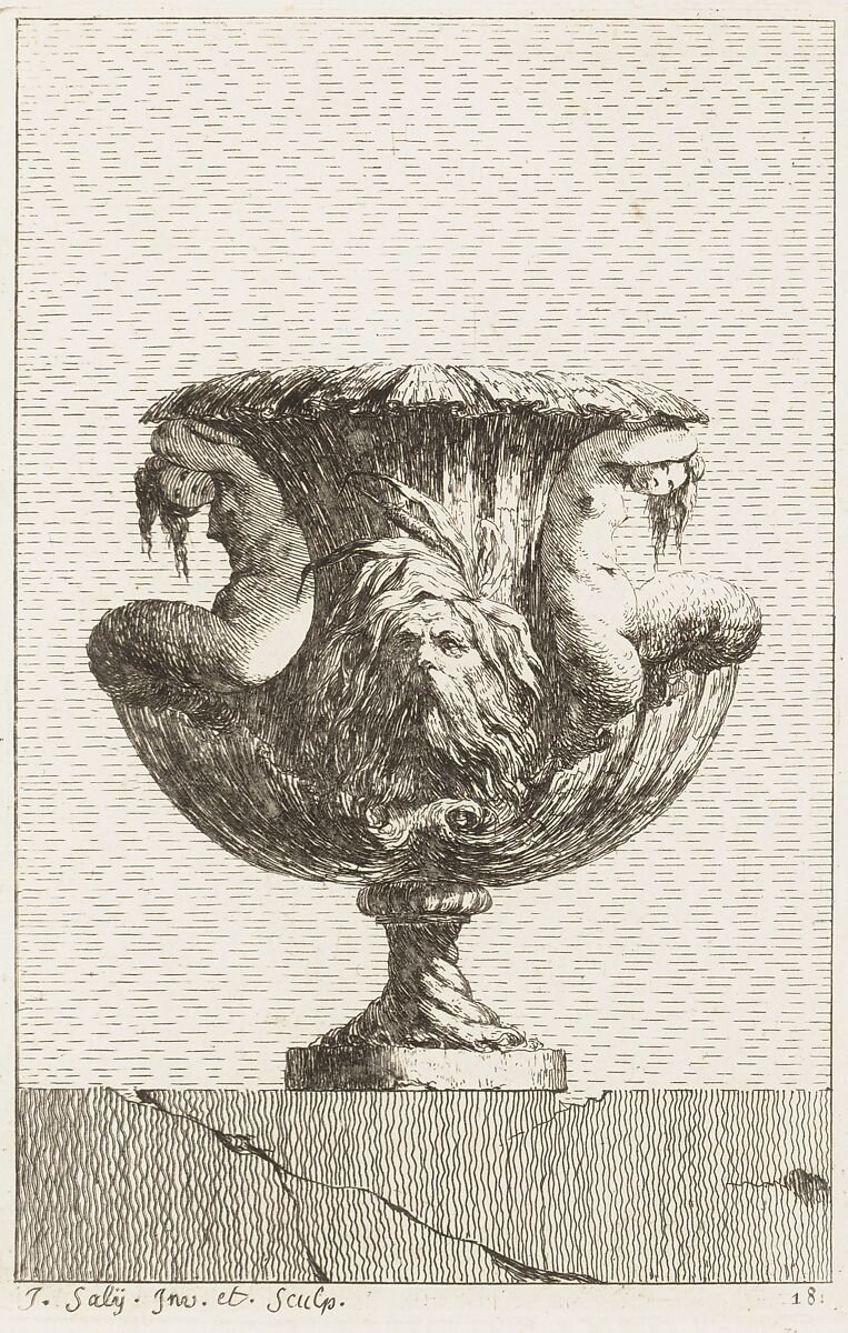 Vases; Set of Wall Monuments; Statue of Louis XV, Jacques François Joseph Saly (French, Valenciennes 1717–1776 Paris), Etching