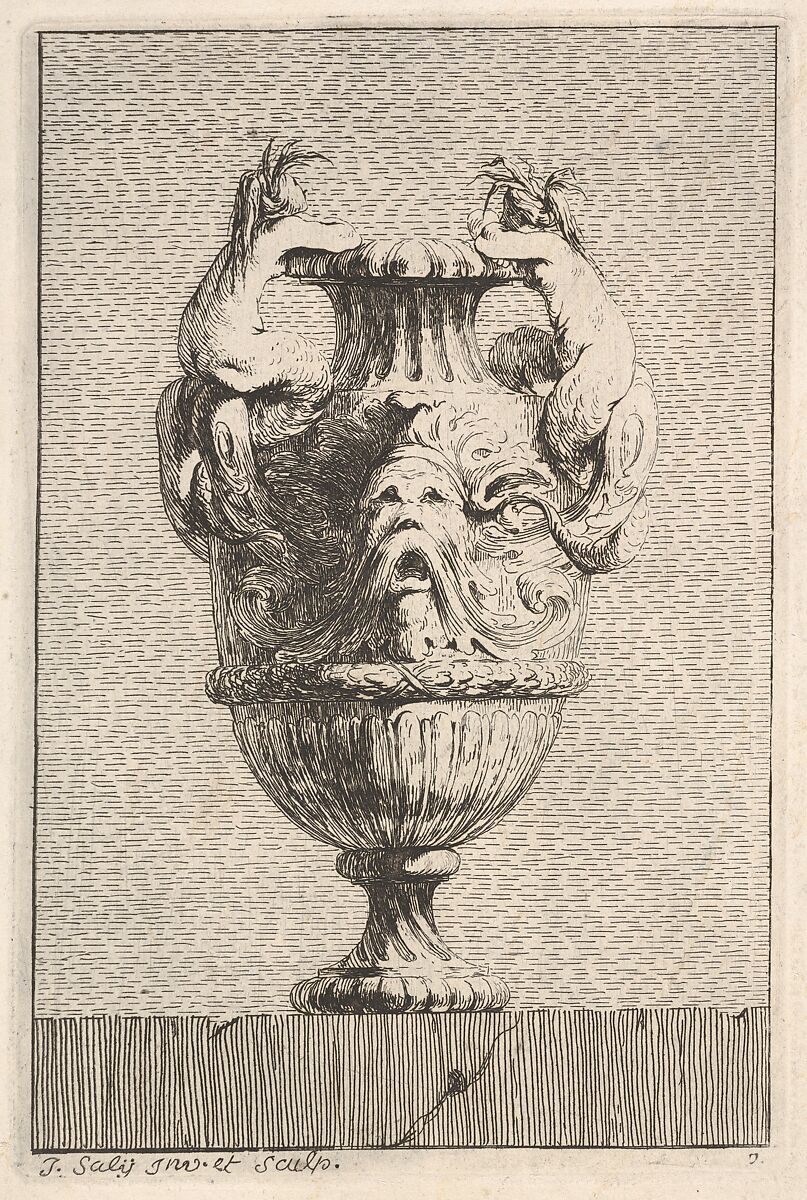 Vases; Set of Wall Monuments; Statue of Louis XV, Jacques François Joseph Saly  French, Etching