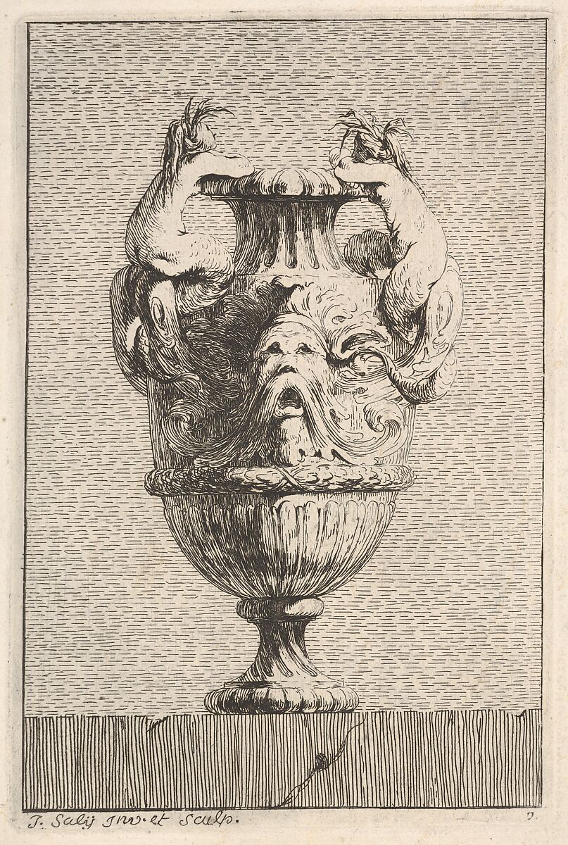 Vases; Set of Wall Monuments; Statue of Louis XV, Jacques François Joseph Saly (French, Valenciennes 1717–1776 Paris), Etching 